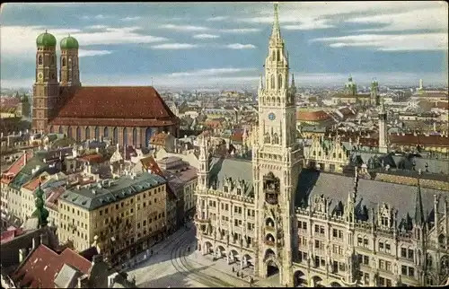 Ak München, Rathaus mit Frauenkirche