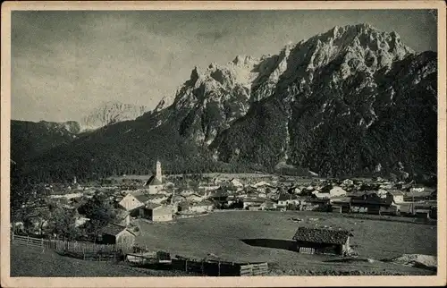 Ak Mittenwald in Oberbayern, Panorama mit Karwendel und Wörner