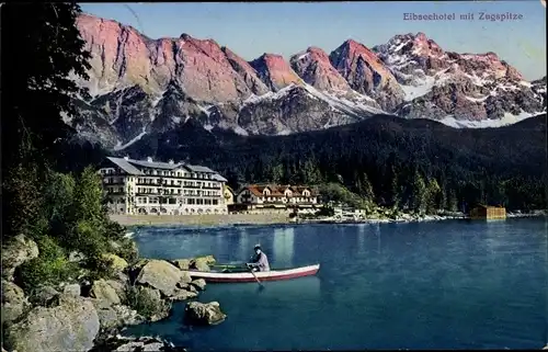 Ak Grainau in Oberbayern, Eibseehotel mit Zugspitze