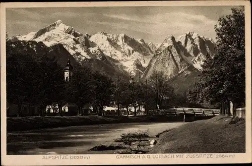 Ak Garmisch Partenkirchen in Oberbayern, Alpspitze, Zugspitze, Brücke