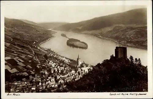 Ak Lorch im Rheingau Taunus Kreis Hessen, Blick auf den Ort mit Ruine Nollig