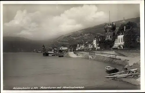 Ak Rüdesheim am Rhein, Adlerturm mit Rheinstraße