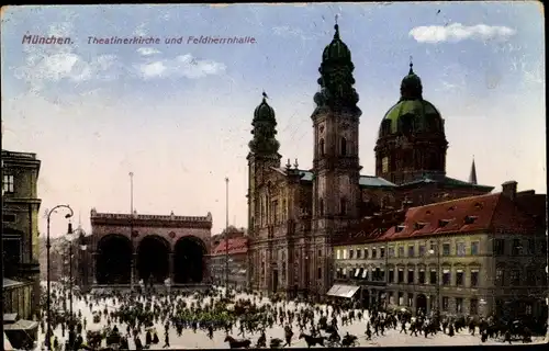 Ak München, Theatinerkirche, Feldherrnhalle