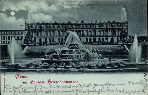 Mondschein Ak Herrenchiemsee Chiemsee Oberbayern, Schloss