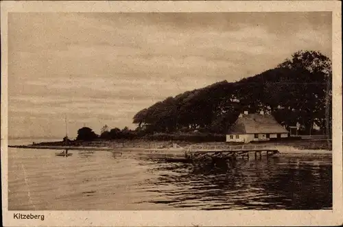 Ak Kitzeberg Heikendorf an der Kieler Förde, Partie an der Förde, Steg, Ruderer