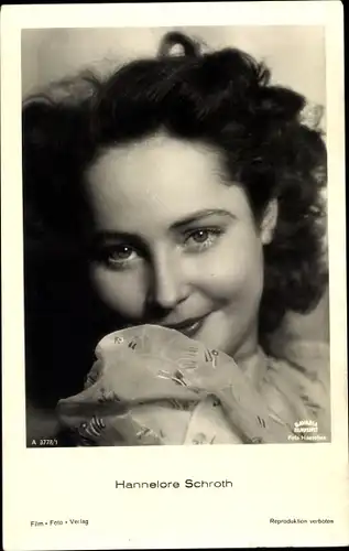 Ak Schauspieler Hannelore Schroth, Portrait, Film Foto Verlag A 3778/1