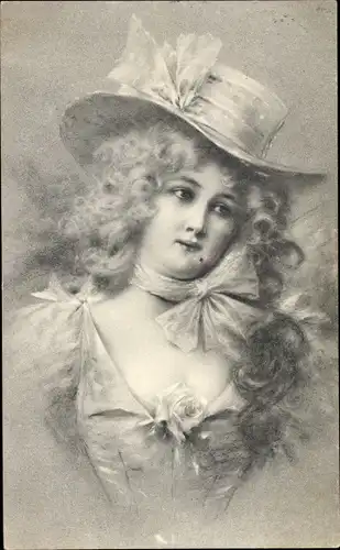 Ak Junge Frau mit Hut, Portrait