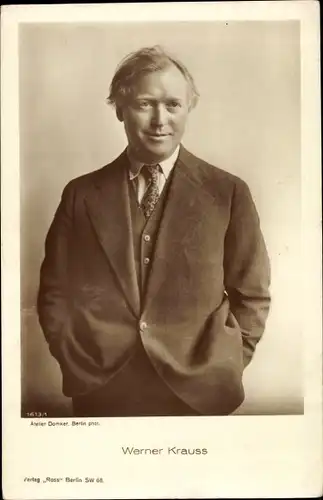 Ak Schauspieler Werner Krauss, Portrait im Anzug, Ross Verlag 1613 1