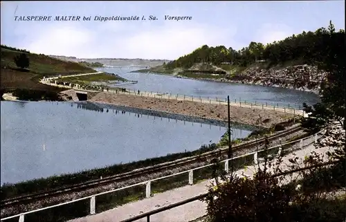 Ak Malter Dippoldiswalde im Osterzgebirge, Talsperre, Vorsperre, Bahnschienen