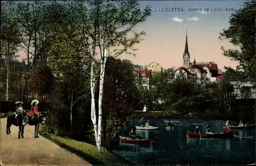 Ak Bad Elster im Vogtland. Partie am Luisa See, Ruderboote
