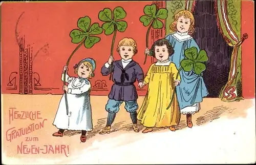 Ak Glückwunsch Neujahr, Kinder, Glücksklee