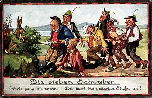Künstler Ak Boettcher, Hans, Die sieben Schwaben, Jokele gang du voran