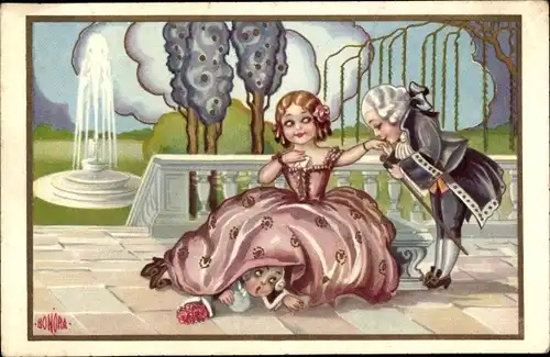 Ak Liebespaar, Junge küsst die Hand seiner Freundin, Versteckter Liebhaber