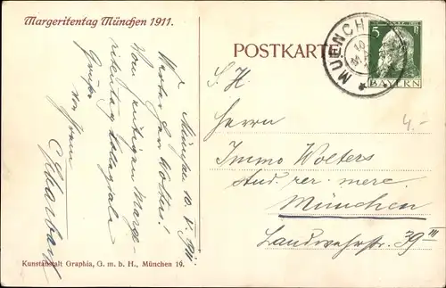 Künstler Ak Zumbusch, Ludwig von, Margaritentag München 1911, Kind mit Blume