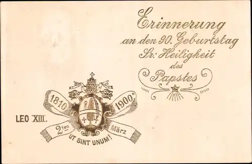 Präge Ak 90. Geburtstag Seiner Heiligkeit des Papstes Leo XIII., Wappen