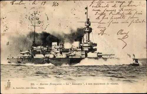Ak Französisches Kriegsschiff Le Brennus, Marine Militaire Francaise