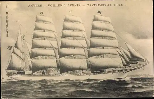 Ak Segelschiff, Anvers, Voilier l'Avenir, Navire-Ecole Belge