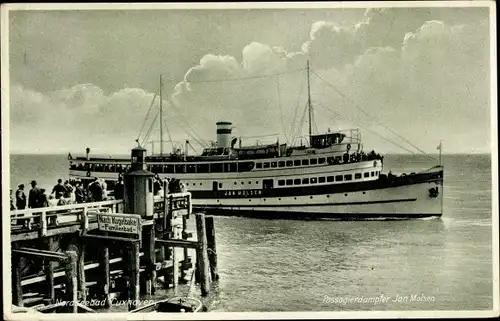 Ak Cuxhaven, Passagierdampfer Jan Molsen, Anlegestelle nach Kugelbake