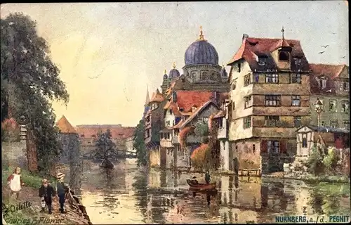 Künstler Ak Flower, Charles E., Nürnberg, Synagoge, Insel Schütt
