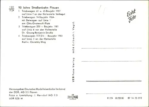 Ak Plauen im Vogtland, 90 Jahre Straßenbahn, 17. November 1894 bis 17. November 1984