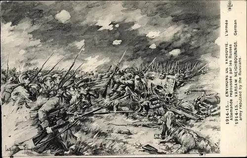 Künstler Ak L'Armée Allemande repoussée par les Russes, Schlacht bei Warschau, 1914-15