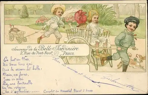 Litho Paris, Souvenir de la Belle Jardiniere, Rue du Pont Neuf, Reklame, Kinder