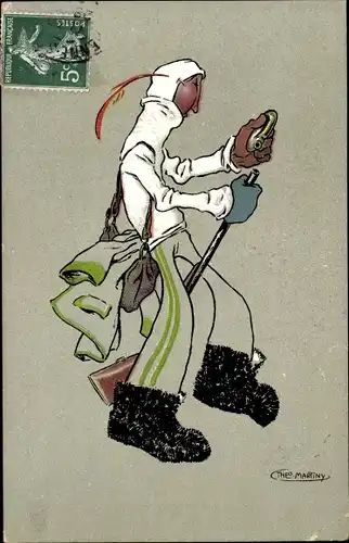 Künstler Ak Martiny, Mann füllt Schießpulver in ein Gewehr