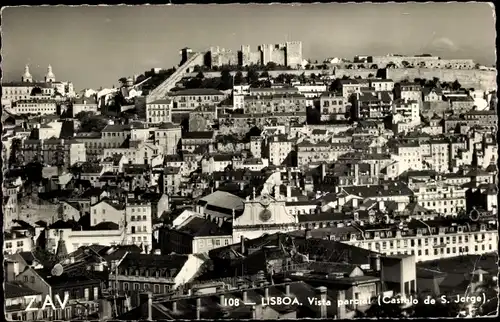 Ak Lisboa Lissabon Portugal, Vista parcial (Castelo de S. Jorge)