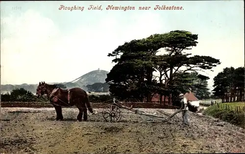 Ak Newington near Folkestone Kent England, Ploughing Field