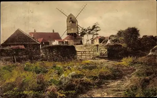 Ak Reigate Heath Surrey England, Mill with Church