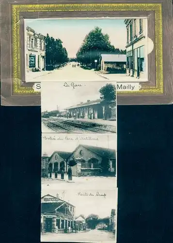 Passepartout Leporello Ak Mailly le Camp Aube, Camp de Mailly, Grande Rue, Baraquements, La Gare