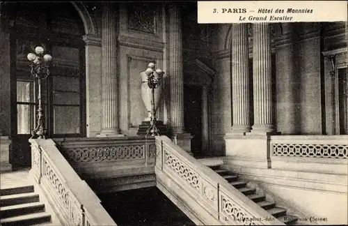 Ak Paris, Hôtel des Monnaies, Le Grand Escalier