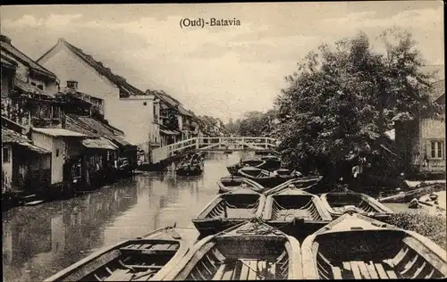Ak Batavia Jakarta Java Indonesien, Fluss, Boote, Brücke