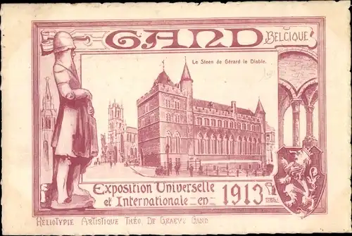 Wappen Ak Gand Gent Ostflandern, Exposition Universelle 1913, Le Steen de Gerard le Diable
