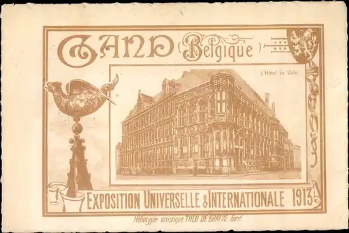 Ak Gand Gent Ostflandern, Exposition Universelle 1913, L'Hotel de Ville