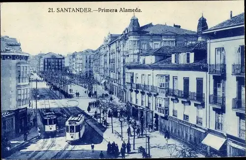 Ak Santander Kantabrien Spanien, Primera Alameda, Straßenbahnen