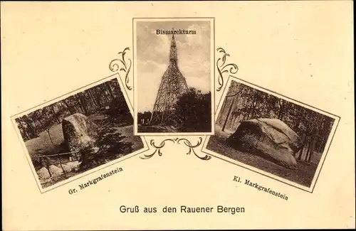 Ak Rauen in der Mark, Rauener Berge, Bismarckturm, Großer und Kleiner Markgrafenstein