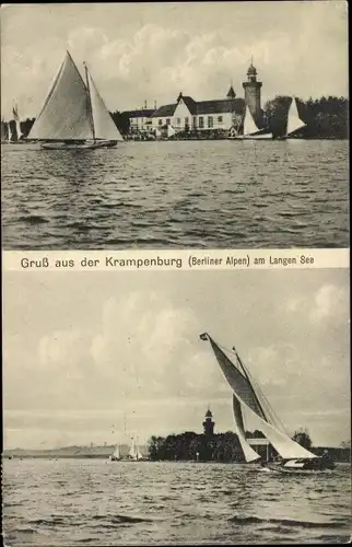 Ak Berlin Köpenick Müggelheim, Gastwirtschaft Krampenburg am Langen See, Segelboote