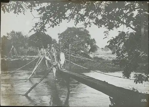 Glas Positiv Deutsch-Ost-Afrika um 1913, Brücke zum Überqueren des Flusses