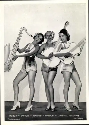 Foto Dorothy Dayton, Harriett Haddon, Virginia George, Musikinstrumente