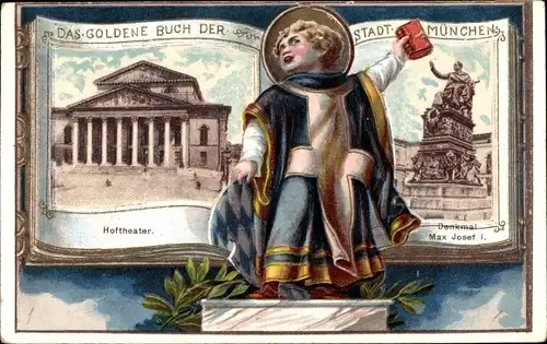 Präge Litho München, Buchform, Münchner Kindl, Hoftheater, Denkmal Max Josef I., Goldenes Buch