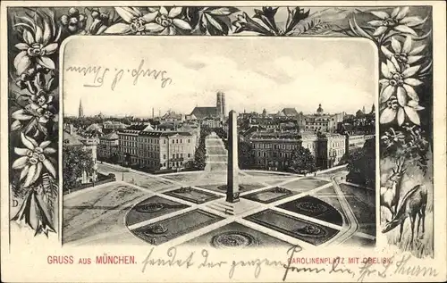 Passepartout Ak München, Carolinenplatz mit Obelisk