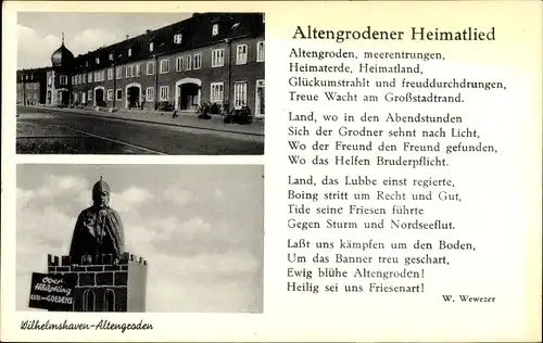 Ak Altengroden Wilhelmshaven an der Nordsee, Altengrodener Heimatlied, Altengroden, meerentrungen
