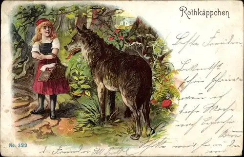 Litho Rotkäppchen und Wolf im Wald