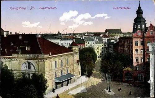 Ak Kaliningrad Königsberg Ostpreußen, Stadttheater, Centralhotel