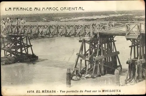 Ak Merada Marokko, Vue partielle du Pont sur la Moulouya
