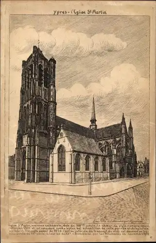 Künstler Ak Ypres Ypern Westflandern, Kirche St. Martin