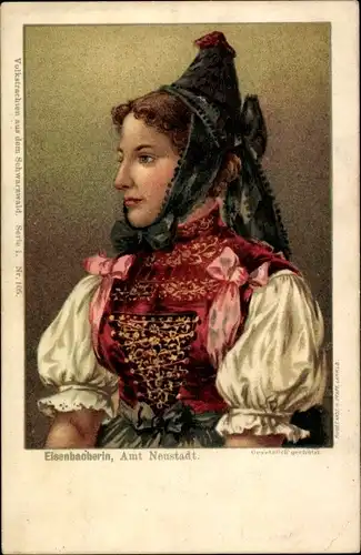 Litho Schwarzwald, Eisenbacherin, Frau in Volkstracht