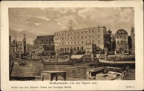 Künstler Ak Berlin Mitte, Molkenmarkt von der Spree aus