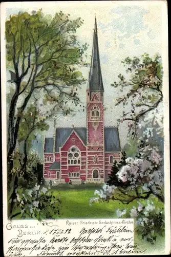 Litho Berlin Tiergarten, Kaiser Friedrich Gedächtnis Kirche